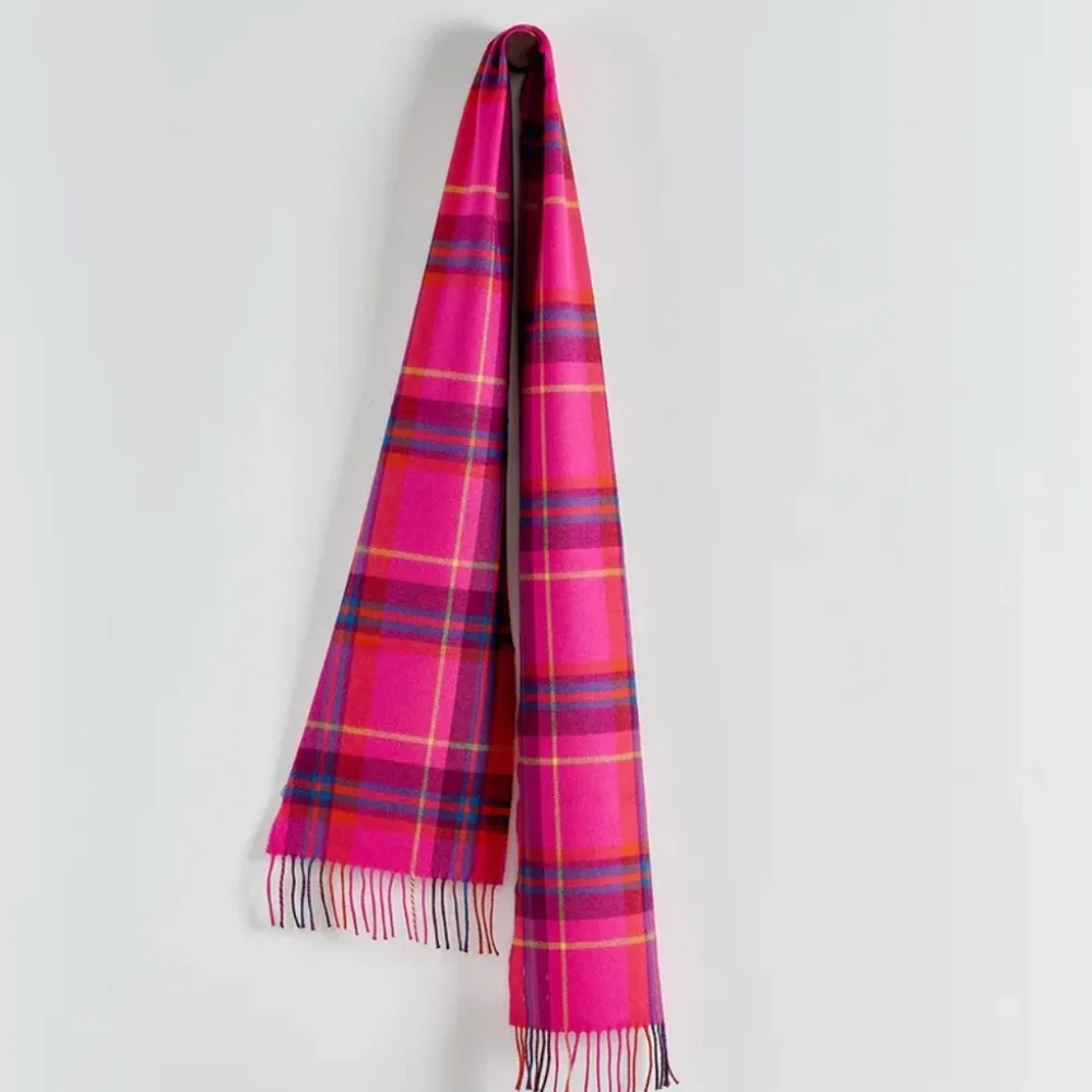Hot Pink Check Woven Merino Scarf from Avoca The Mill Ireland